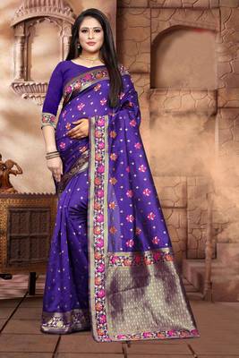 Purple Woven Art Silk Saree With Blouse 5