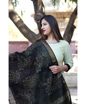 women's long  Cotton  Kurti pillazo with Designer banarsi Duppata 1