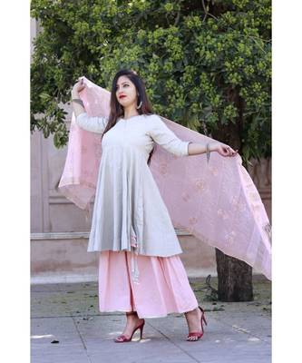 women's long  Cotton  angrakha kurti & pillazo with Designer Heavy  Duppata 1