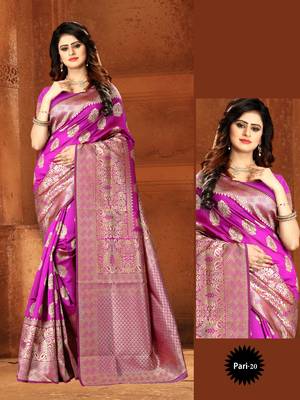 Rani Pink Woven Art Silk Saree With Blouse 1
