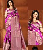 Rani Pink Woven Art Silk Saree With Blouse