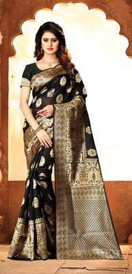 Black Woven Art Silk Saree With Blouse 1