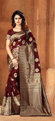 Maroon Woven Art Silk Saree With Blouse 3