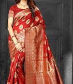 Red Woven Art Silk Saree With Blouse
