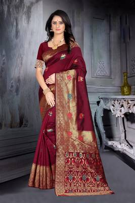 Maroon Woven Art Silk Saree With Blouse 2