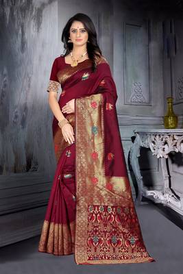 Maroon Woven Art Silk Saree With Blouse 5