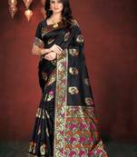 Black Woven Kanjivaram Silk Saree With Blouse