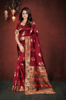 Maroon Woven Art Silk Saree With Blouse 3