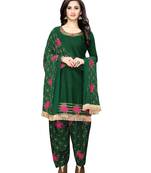 Dark-green embroidered cotton salwar