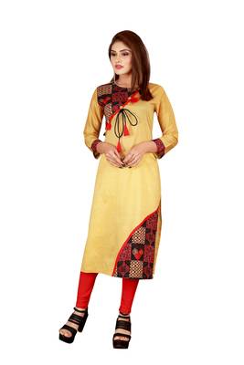 Yellow plain art silk ethnic-kurtis 1
