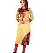 Yellow plain art silk ethnic-kurtis