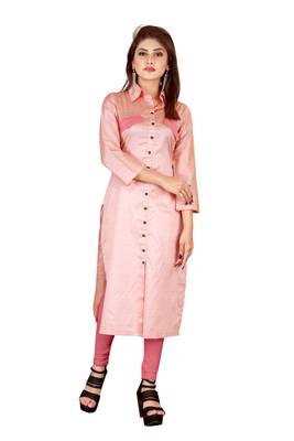 Orange plain art silk ethnic-kurtis 1