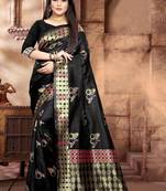 Black Woven Kanjivaram Silk Saree With Blouse
