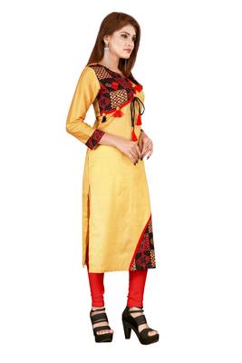 Yellow plain art silk ethnic-kurtis 2