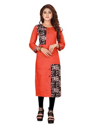 Orange plain art silk ethnic-kurtis 1
