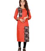 Orange plain art silk ethnic-kurtis