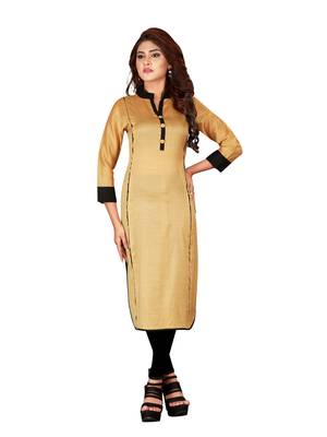Mustard plain art silk ethnic-kurtis 1