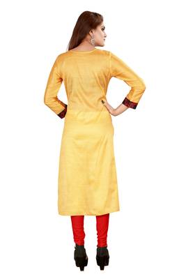Yellow plain art silk ethnic-kurtis 3