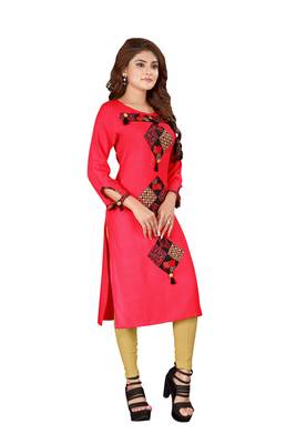 Pink plain art silk ethnic-kurtis 2