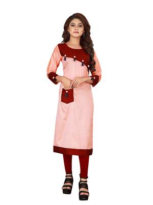 Peach plain art silk ethnic-kurtis 1