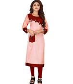 Peach plain art silk ethnic-kurtis
