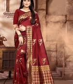 Maroon Woven Kanjivaram Silk Saree With Blouse