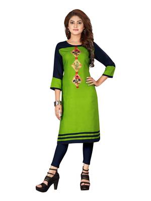 Green plain art silk ethnic-kurtis 1