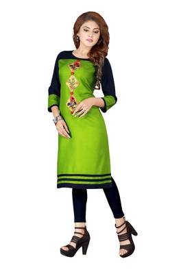 Green plain art silk ethnic-kurtis 2