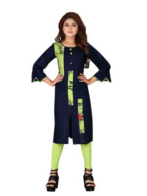 Navy-blue plain art silk ethnic-kurtis 1