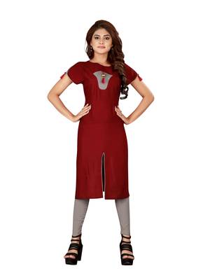 Maroon plain art silk ethnic-kurtis 1