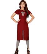 Maroon plain art silk ethnic-kurtis