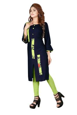 Navy-blue plain art silk ethnic-kurtis 2