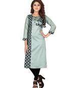 Green plain art silk ethnic-kurtis
