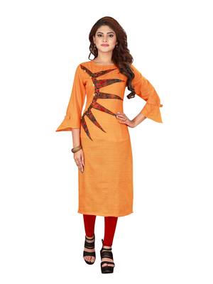 Orange plain art silk ethnic-kurtis 1