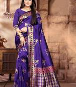 Purple Woven Kanjivaram Silk Saree With Blouse