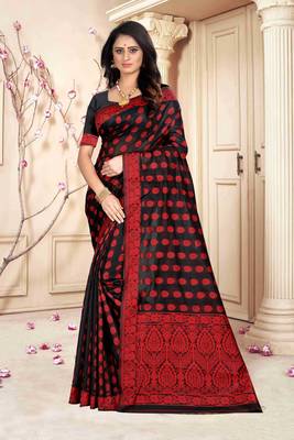 Black Woven Kanjivaram Silk Saree With Blouse 3