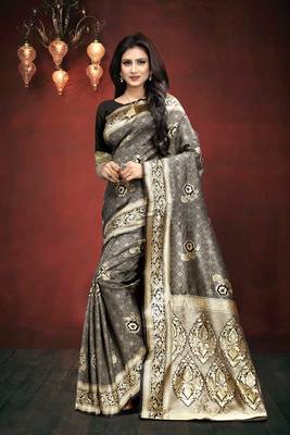 Black Woven Art Silk Saree With Blouse 2