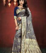Navy Blue Woven Art Silk Saree With Blouse