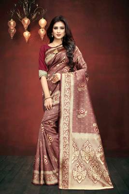 Maroon Woven Art Silk Saree With Blouse 1