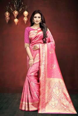 Pink Woven Art Silk Saree With Blouse 1