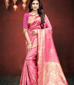 Pink Woven Art Silk Saree With Blouse