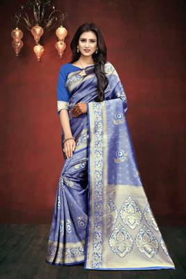 Royal Blue Woven Art Silk Saree With Blouse 1