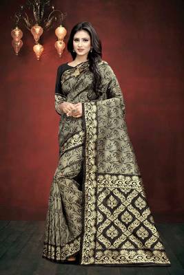 Black Woven Art Silk Saree With Blouse 1