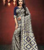 Navy Blue Woven Art Silk Saree With Blouse