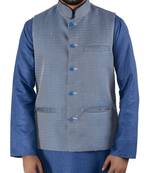 Blue woven cotton nehru-jacket