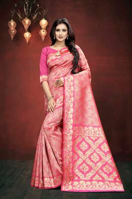 Pink Woven Art Silk Saree With Blouse 1