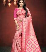 Pink Woven Art Silk Saree With Blouse