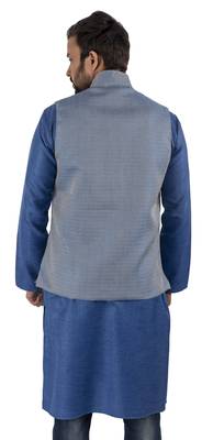 Blue woven cotton nehru-jacket 2
