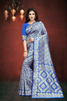 Royal Blue Woven Art Silk Saree With Blouse 3