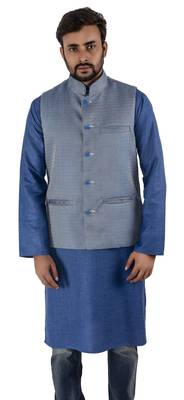 Blue woven cotton nehru-jacket 4